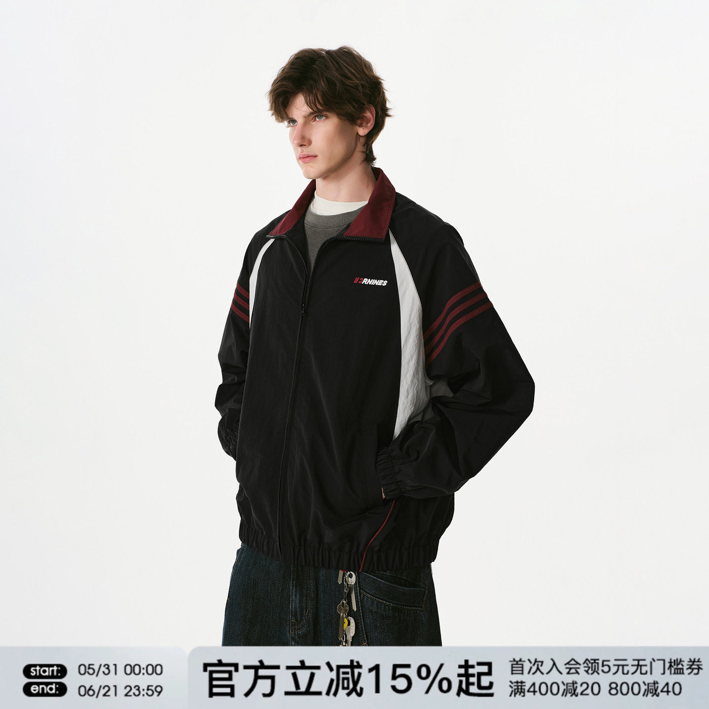 FORNINES防泼水撞色拼接立领运动夹克男女春秋款情侣衣服潮牌外套