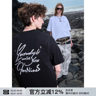 半截袖 夏季 T恤男女情侣上衣潮牌打底衫 FORNINES花体印花纯棉短袖