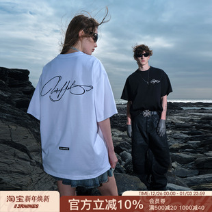 半袖 美式 体恤 T恤男女潮牌上衣夏季 FORNINES花体刺绣重磅纯棉短袖