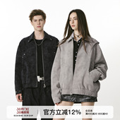 FORNINES暗纹肌理翻领pu皮衣外套男春季 夹克女上衣 潮牌复古微短款