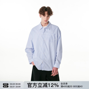 新款 FORNINES刺绣蓝色条纹长袖 2026春季 男款 潮牌休闲通勤上衣 衬衫