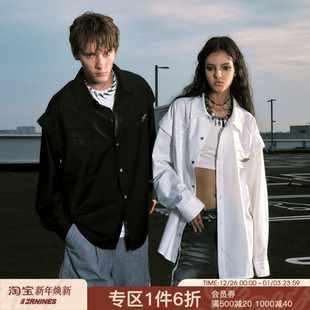 外套 男女潮牌春秋季 FORNINES小众压褶设计感cleanfit白色长袖 衬衫