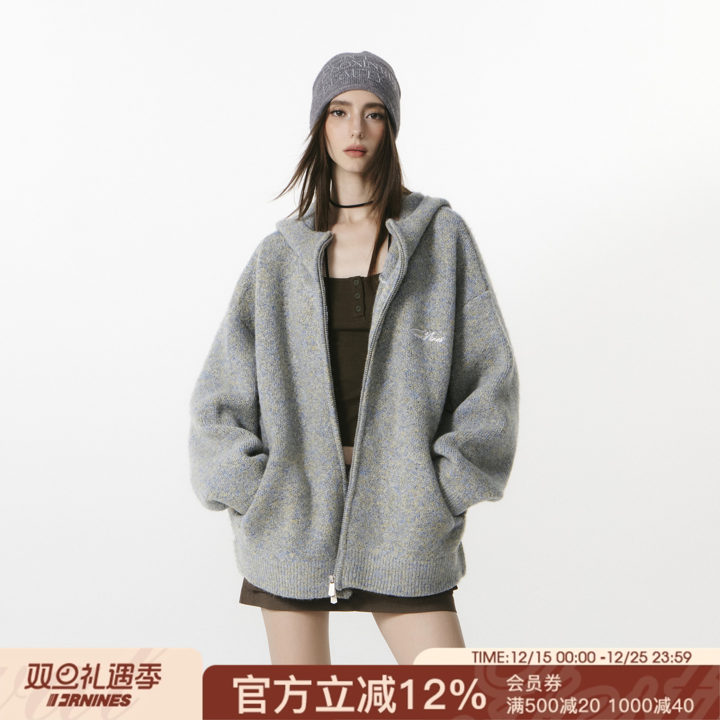 FORNINES微短款重磅加厚毛衣外套男女情侣装秋冬休闲连帽针织开衫