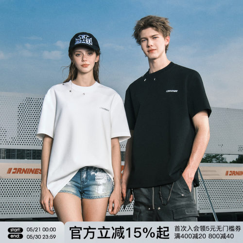 FORNINES刺绣空气层正肩短袖T恤男女潮牌夏季cleanfit半袖体恤衫