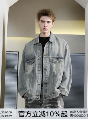 FORNINES做旧水洗蓝色牛仔夹克男女潮牌情侣衣服春季美式复古外套