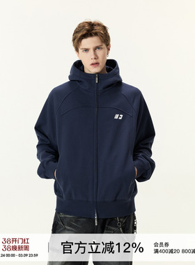 FORNINES双拉链重磅微短款刺绣开衫卫衣男女潮牌连帽高领春季外套