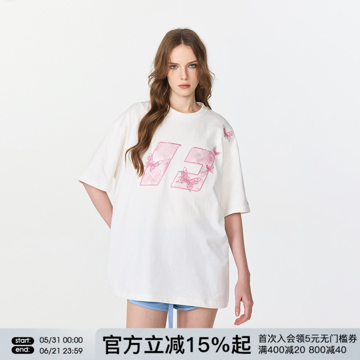 FORNINES蝴蝶刺绣纯棉短袖T恤男女情侣上衣潮牌夏季重磅美式半袖