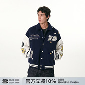 复古外套 美式 FORNINES撞色拼接棒球服男女情侣装 翻领夹克潮牌春季