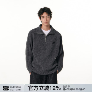 FORNINES含绵羊毛立领半拉链毛衣男女秋冬情侣宽松高领休闲针织衫