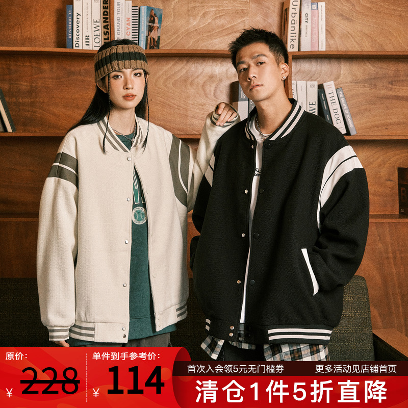 FORNINES拼接pu皮棒球服