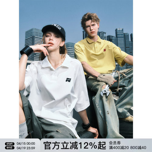 FORNINES刺绣凉感短袖POLO衫男女情侣装上衣潮牌宽松半袖夏季T恤