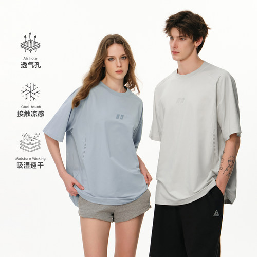 FORNINES凉感速干透气孔短袖T恤男女情侣上衣夏季运动户外半截袖