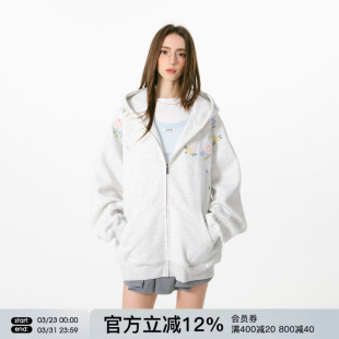 重磅连帽衫 春季 外套女 卫衣男潮牌情侣装 FORNINES瀑布刺绣拉链开衫