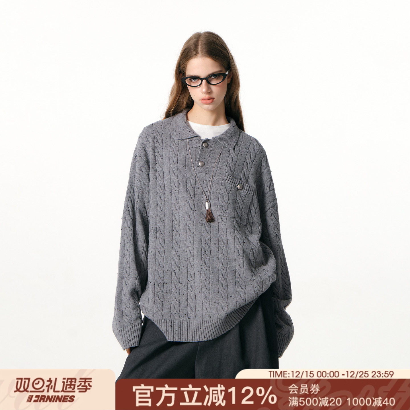 FORNINES老钱风翻领毛衣男女复古POLO领针织衫秋冬慵懒休闲毛线衣