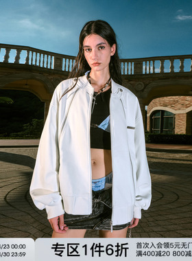 卢昱晓同款FORNINES白色pu皮衣潮牌飞行夹克春季美式短款外套男女