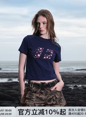 FORNINES凉感短款星星短袖T恤女生显瘦修身正肩上衣夏季收腰打底