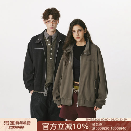 FORNINES复古千鸟格拼接立领毛呢夹克男款秋冬宽松休闲呢子外套女