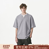 半袖 FORNINES刺绣假两件华夫格短袖 T恤男女潮牌情侣重磅上衣夏季