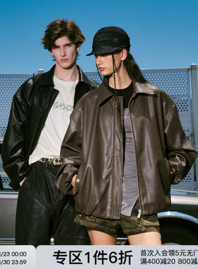 FORNINES美拉德皮衣外套男女微短款休闲pu夹克潮牌情侣春秋机车服