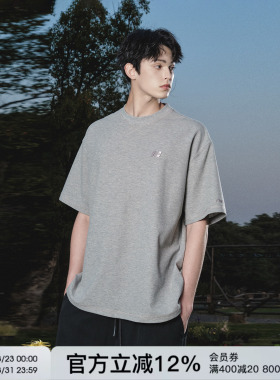 FORNINES华夫格刺绣灰色短袖T恤男女cleanfit潮牌夏季半袖打底衫