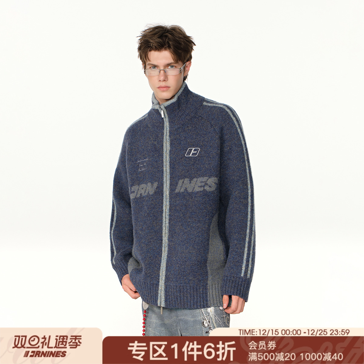 FORNINES复古拼色加厚毛衣开衫男女潮牌秋冬保暖针织衫上衣情侣装