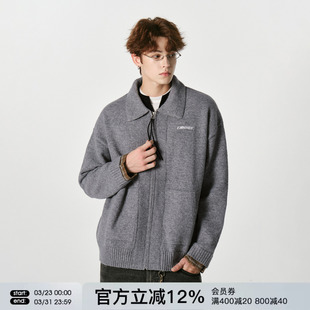 FORNINES假两件拼接翻领开衫 毛衣外套男女潮牌情侣上衣秋冬针织衫