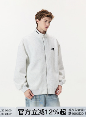 FORNINES刺绣立领拉链开衫灰色卫衣男女潮牌春秋情侣美式通勤外套