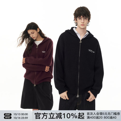 FORNINES双拉链格纹开衫毛衣外套男女情侣上衣春秋针织衫潮牌卫衣