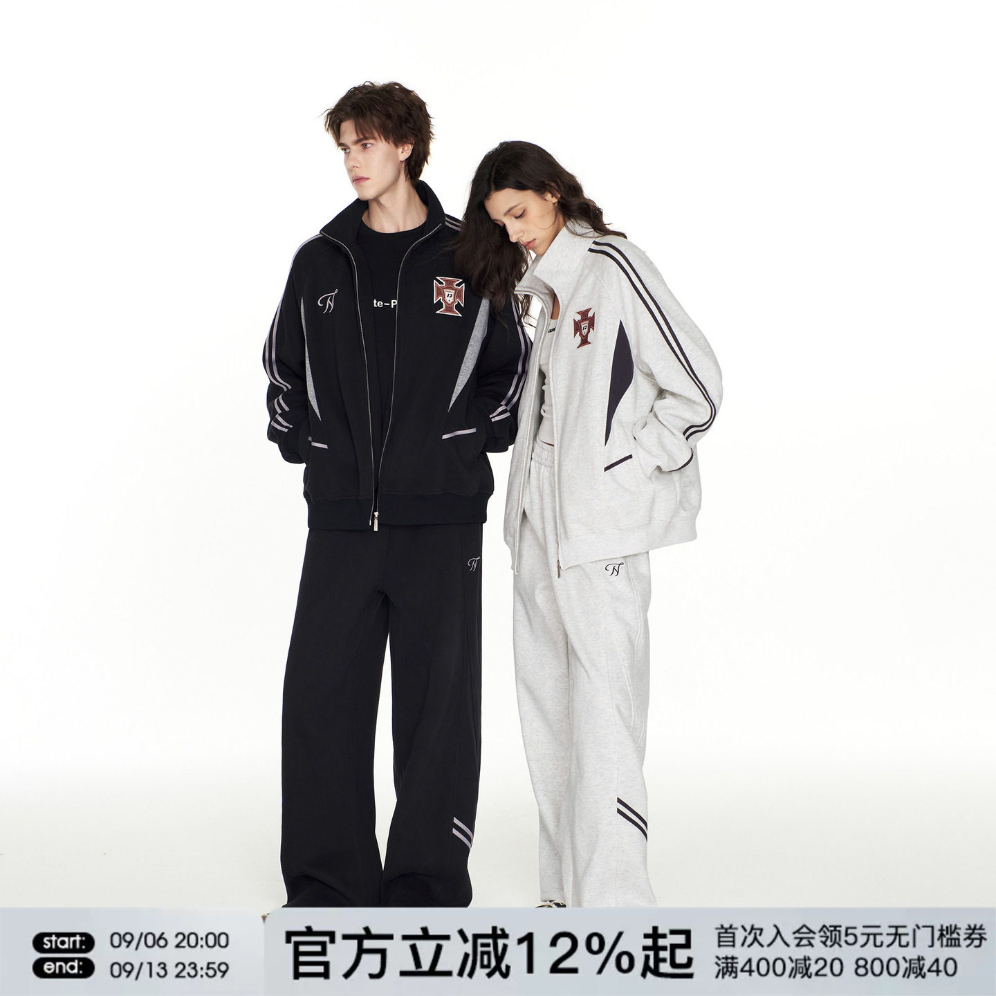 FORNINES拼接撞色立领运动服开衫卫衣男女情侣套装春秋款重磅外套