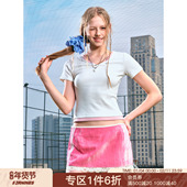 FORNINES撞色假两件V领正肩短袖 上衣夏 短款 T恤女美式 辣妹显瘦修身