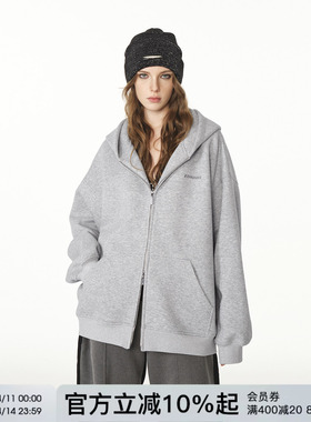 FORNINES重磅刺绣开衫灰色卫衣男女情侣装潮牌春季连帽衫拉链外套