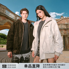 FORNINES加厚皮面棉衣男女潮牌冬季仿獭兔毛美式复古加绒夹克外套
