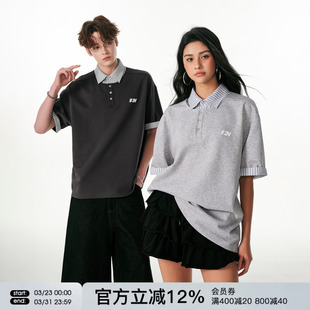 翻领半袖 男女情侣上衣潮牌2026夏季 T恤 polo衫 FORNINES假两件短袖