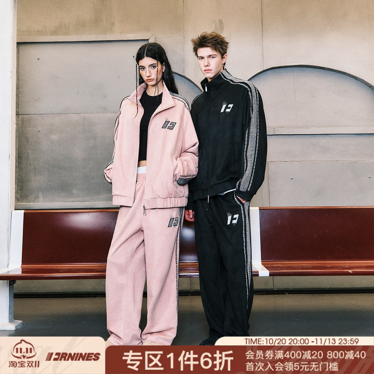 FORNINES拼接刺绣麂皮绒立领夹克男女情侣运动服潮牌春秋美式外套