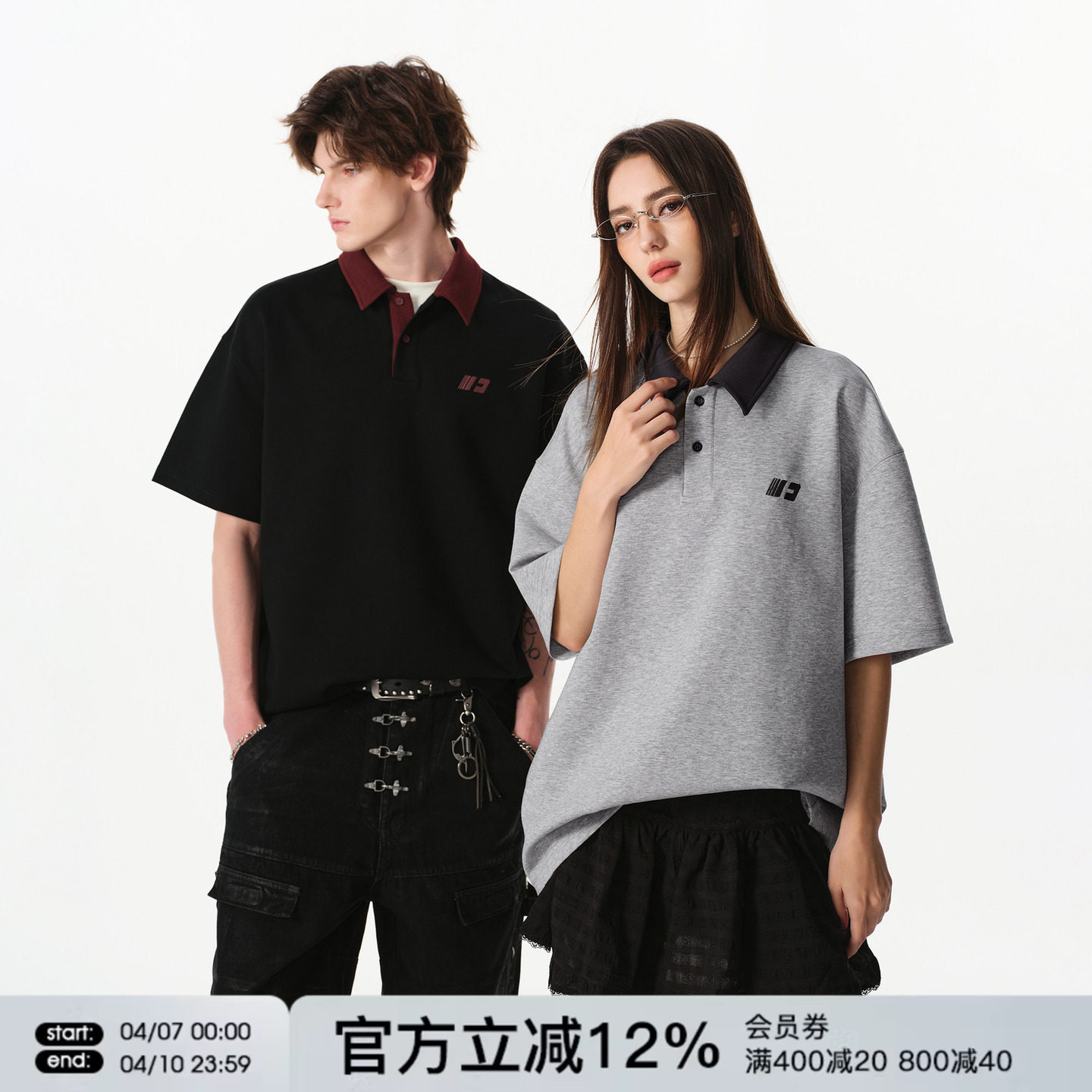 FORNINES曼巴棉撞色翻领短袖polo衫男女情侣上衣潮牌夏季半袖T恤