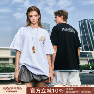 半袖 FORNINES趣味烟花刺绣短袖 t恤男女情侣上衣潮牌重磅纯棉夏季