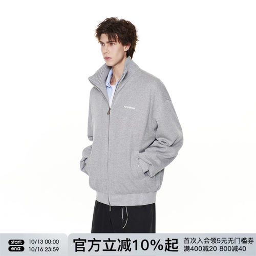 FORNINES重磅450g双拉链针织立领开衫卫衣男女潮牌春秋款加厚外套