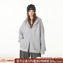 FORNINES重磅刺绣开衫灰色卫衣男女情侣潮牌秋冬连帽加绒加厚外套