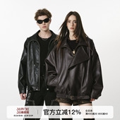 FORNINES复古翻领皮衣外套男款 情侣春秋PU夹克女痞帅高级感机车服