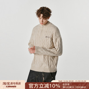 慵懒风毛线衣 秋冬款 FORNINES立领半拉链毛衣男女情侣装 麻花针织衫