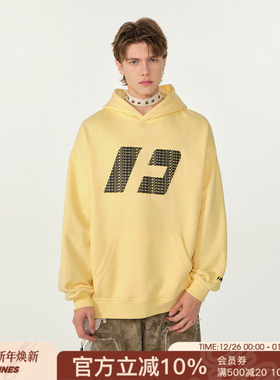 FORNINES奶黄色重磅logo卫衣男女情侣装上衣连帽衫国潮秋冬外套
