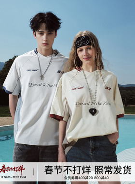 FORNINES凉感速干Jerseyfit复古运动哈苏线撞色短袖T恤男女半袖夏