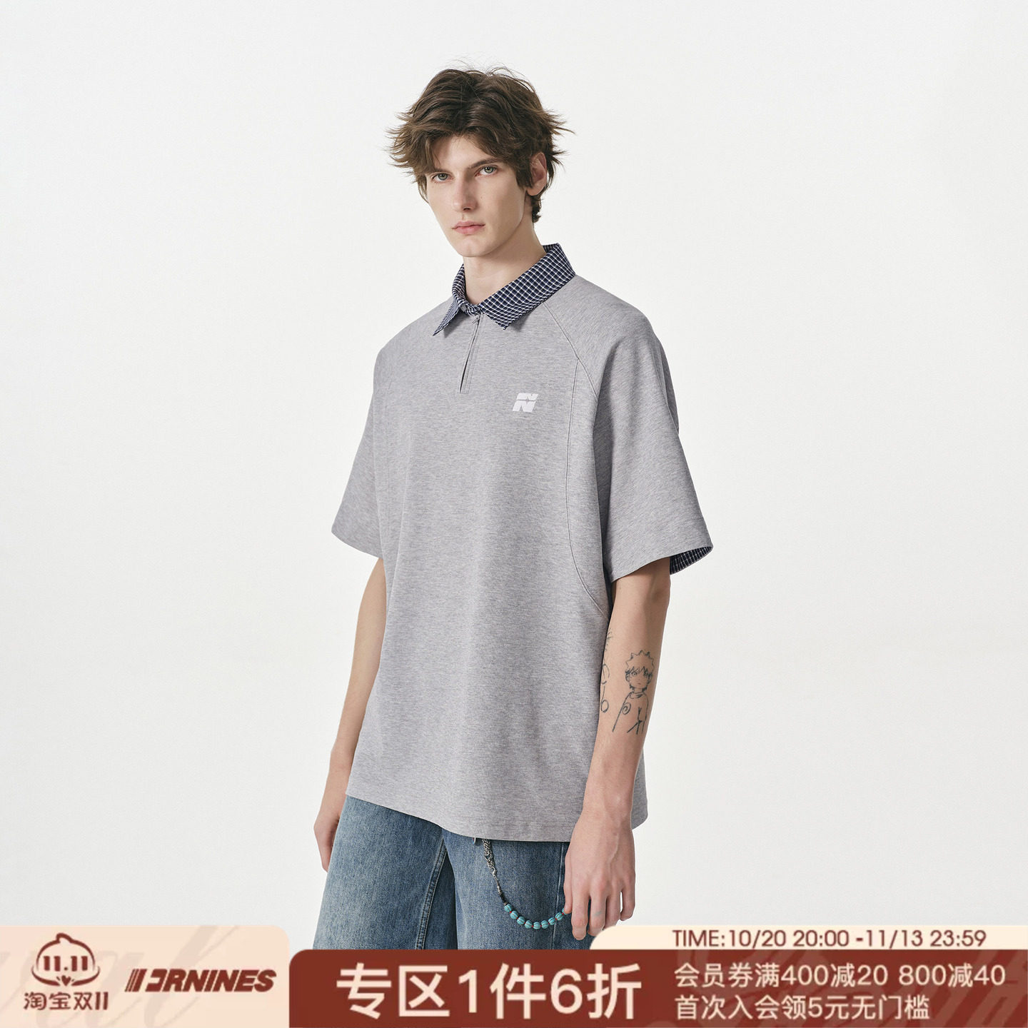 FORNINES假两件半拉链短袖POLO衫男款潮牌情侣上衣女夏季半袖T恤