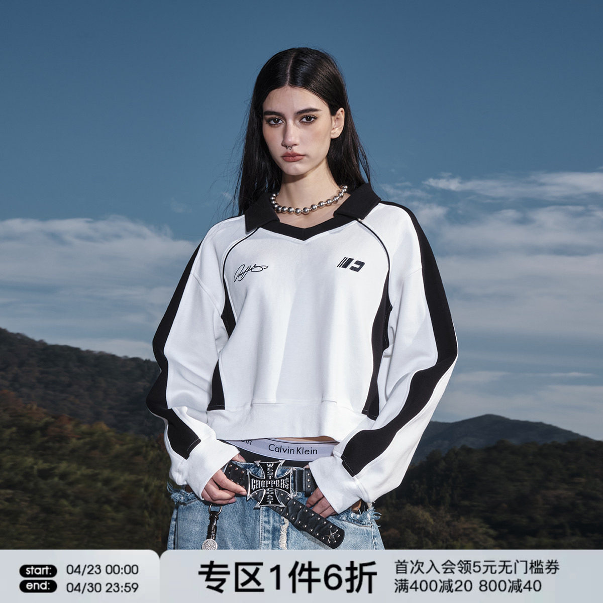 FORNINES刺绣polo领半拉链卫衣男女情侣上衣潮牌春秋美式短款外套