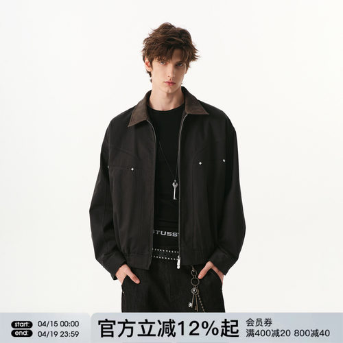 FORNINES复古翻领巴恩风夹克男款春季微短款水洗底特律工装外套女