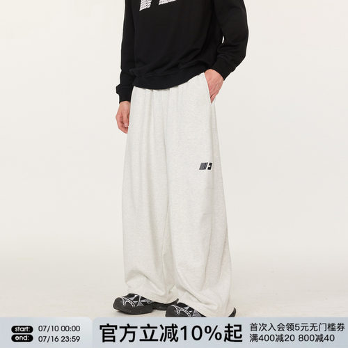 FORNINES刺绣运动弯刀卫裤男女宽松阔腿直筒裤子潮牌春秋休闲长裤