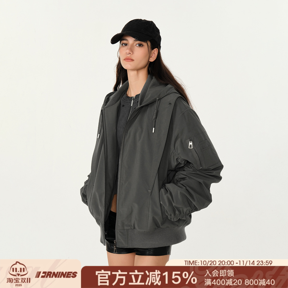 FORNINES短款连帽加厚棉衣男女潮牌冬季美式工装外套飞行夹克棉服