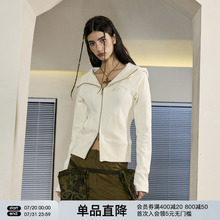 FORNINES显瘦修身纯棉连帽开衫刺绣卫衣女生春秋短款拉链运动外套