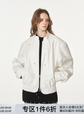 FORNINES短款垫肩pu皮外套男女机车服潮牌立领皮衣春季款美式夹克