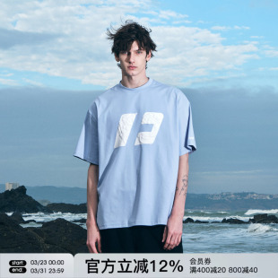 半袖 FORNINES索罗娜凉感速干浅蓝色短袖 T恤男女情侣潮牌上衣夏季